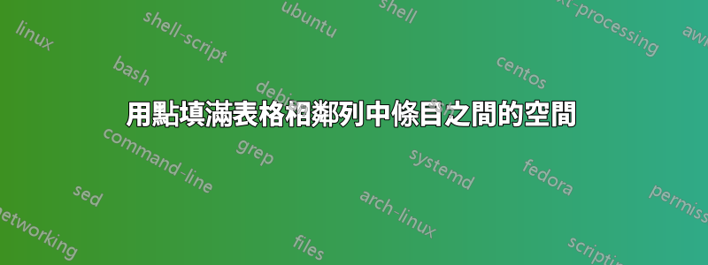 用點填滿表格相鄰列中條目之間的空間