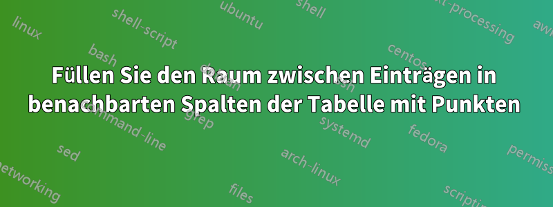 Füllen Sie den Raum zwischen Einträgen in benachbarten Spalten der Tabelle mit Punkten