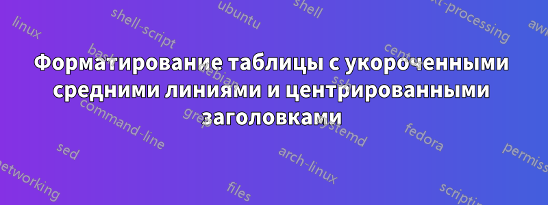 Форматирование таблицы с укороченными средними линиями и центрированными заголовками