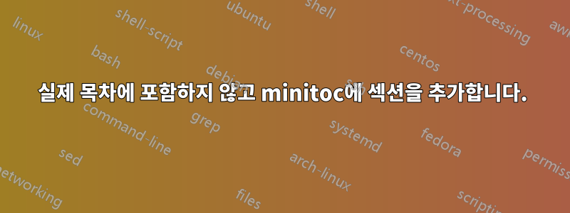 실제 목차에 포함하지 않고 minitoc에 섹션을 추가합니다.