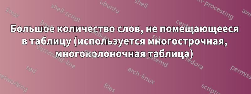 Большое количество слов, не помещающееся в таблицу (используется многострочная, многоколоночная таблица)