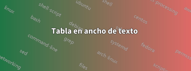 Tabla en ancho de texto