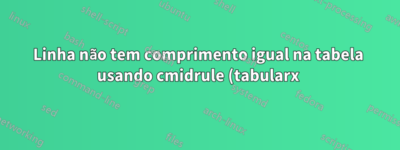 Linha não tem comprimento igual na tabela usando cmidrule (tabularx)