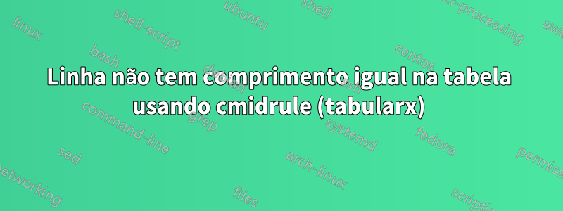 Linha não tem comprimento igual na tabela usando cmidrule (tabularx)