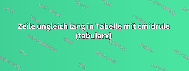 Zeile ungleich lang in Tabelle mit cmidrule (tabularx)