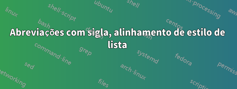 Abreviações com sigla, alinhamento de estilo de lista