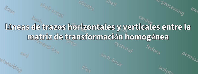 líneas de trazos horizontales y verticales entre la matriz de transformación homogénea