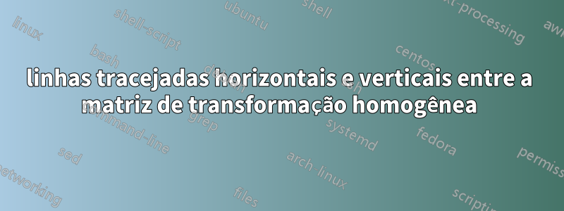 linhas tracejadas horizontais e verticais entre a matriz de transformação homogênea