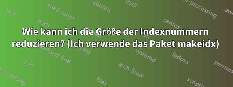 Wie kann ich die Größe der Indexnummern reduzieren? (Ich verwende das Paket makeidx)