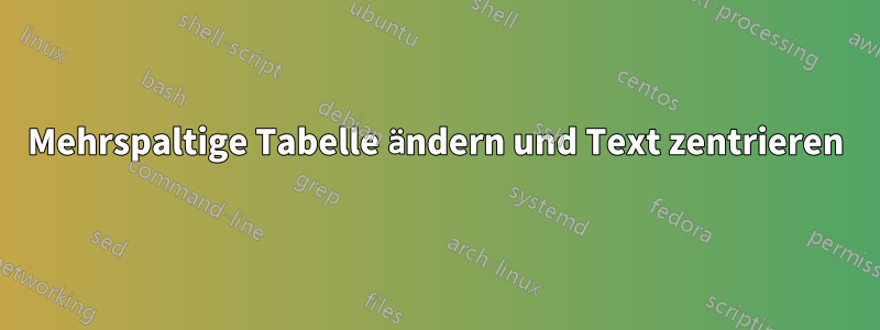 Mehrspaltige Tabelle ändern und Text zentrieren