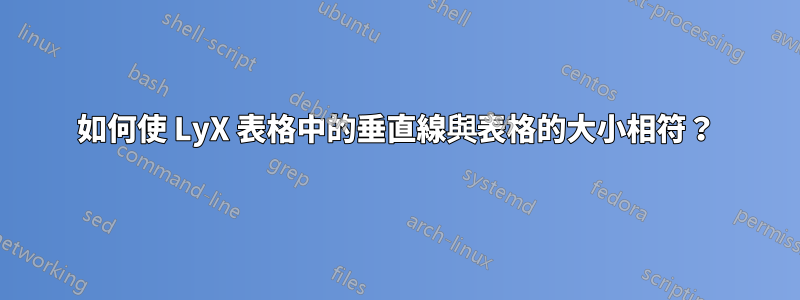 如何使 LyX 表格中的垂直線與表格的大小相符？