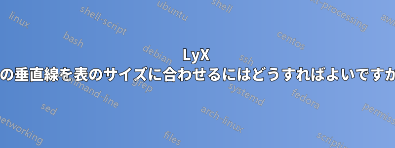 LyX 表の垂直線を表のサイズに合わせるにはどうすればよいですか?