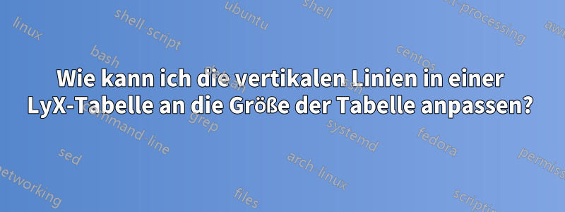 Wie kann ich die vertikalen Linien in einer LyX-Tabelle an die Größe der Tabelle anpassen?