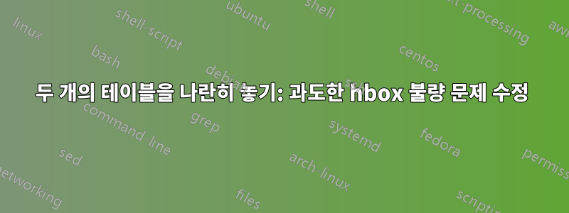 두 개의 테이블을 나란히 놓기: 과도한 hbox 불량 문제 수정