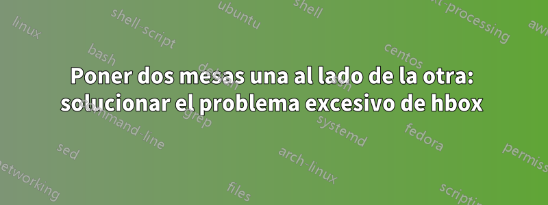 Poner dos mesas una al lado de la otra: solucionar el problema excesivo de hbox