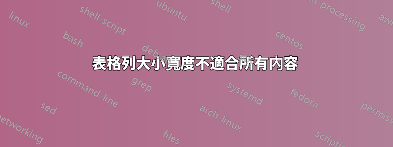 表格列大小寬度不適合所有內容