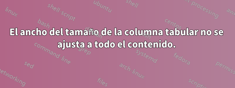 El ancho del tamaño de la columna tabular no se ajusta a todo el contenido.