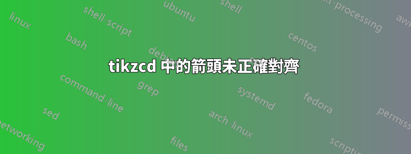 tikzcd 中的箭頭未正確對齊