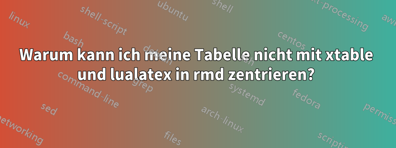 Warum kann ich meine Tabelle nicht mit xtable und lualatex in rmd zentrieren?