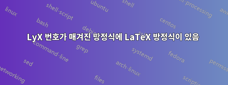 LyX 번호가 매겨진 방정식에 LaTeX 방정식이 있음