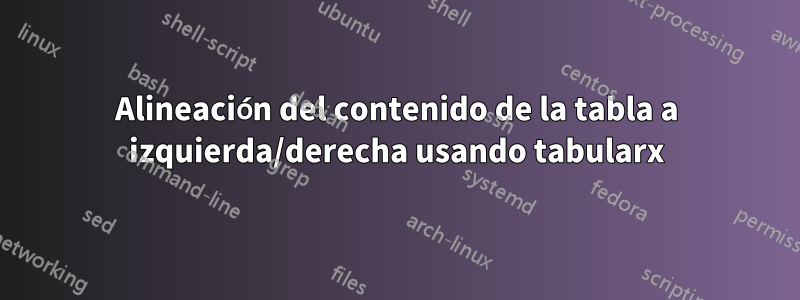 Alineación del contenido de la tabla a izquierda/derecha usando tabularx