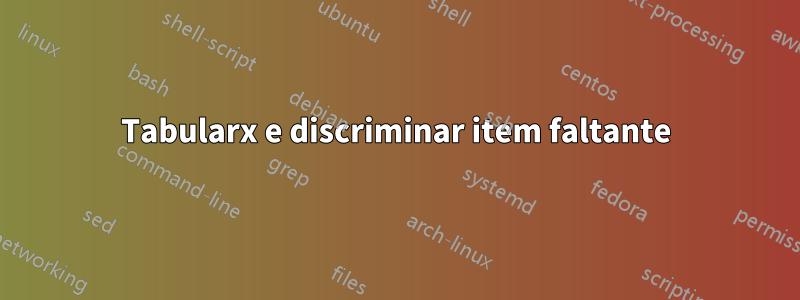 Tabularx e discriminar item faltante