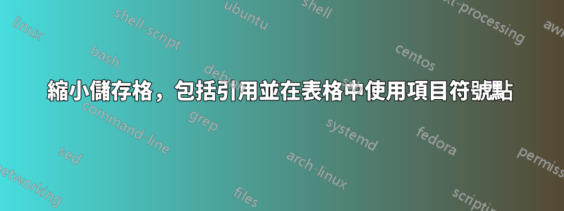 縮小儲存格，包括引用並在表格中使用項目符號點