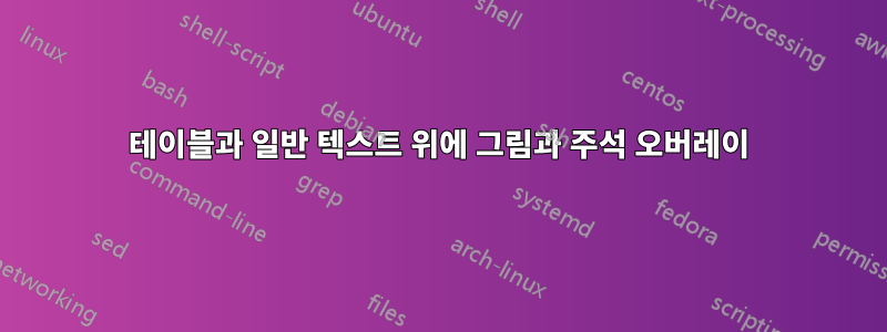 테이블과 일반 텍스트 위에 그림과 주석 오버레이