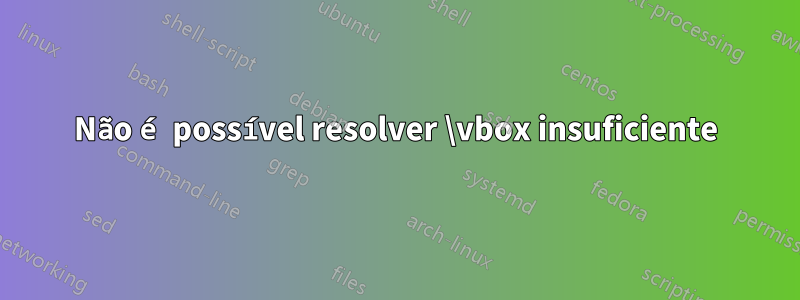 Não é possível resolver \vbox insuficiente