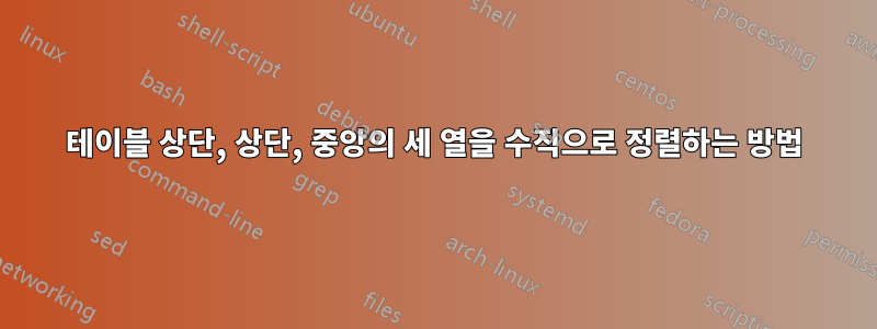 테이블 상단, 상단, 중앙의 세 열을 수직으로 정렬하는 방법