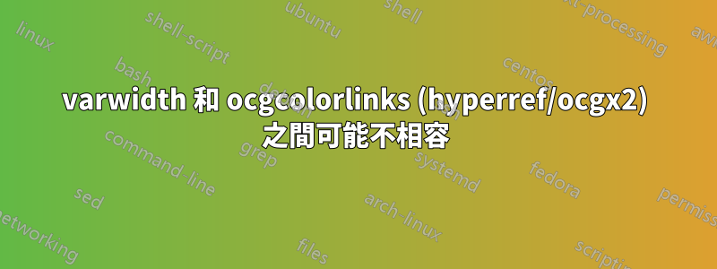 varwidth 和 ocgcolorlinks (hyperref/ocgx2) 之間可能不相容