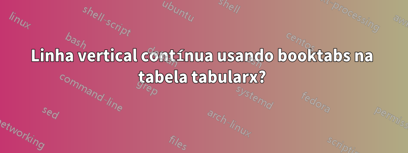 Linha vertical contínua usando booktabs na tabela tabularx?