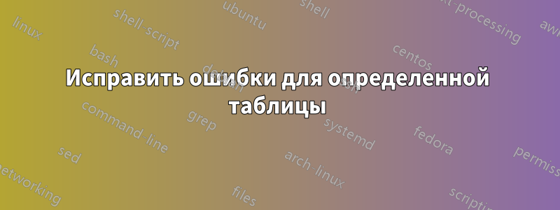 Исправить ошибки для определенной таблицы