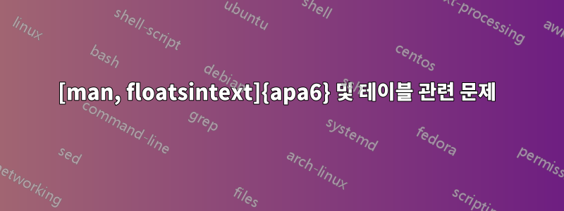 [man, floatsintext]{apa6} 및 테이블 관련 문제 