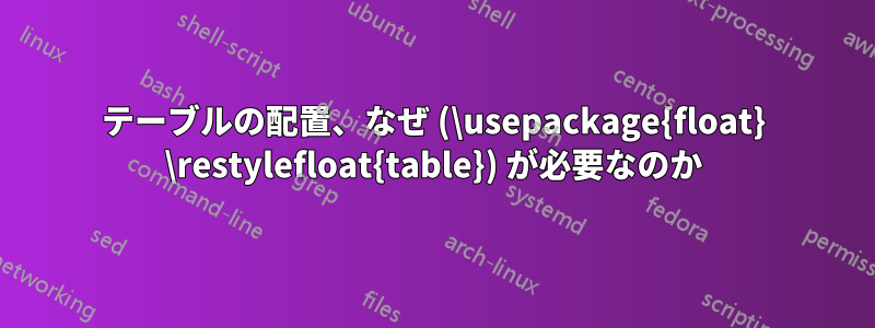 テーブルの配置、なぜ (\usepackage{float} \restylefloat{table}) が必要なのか