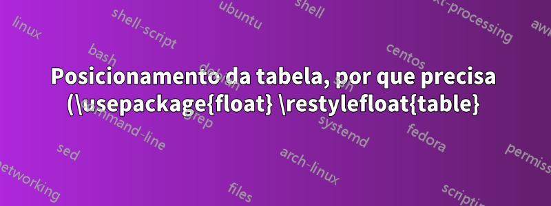 Posicionamento da tabela, por que precisa (\usepackage{float} \restylefloat{table})