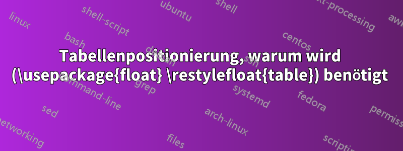 Tabellenpositionierung, warum wird (\usepackage{float} \restylefloat{table}) benötigt