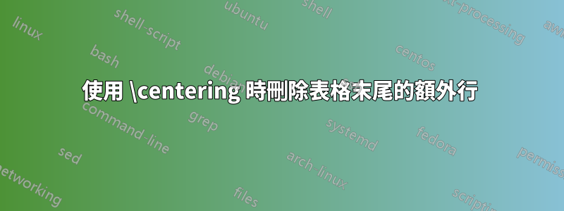 使用 \centering 時刪除表格末尾的額外行