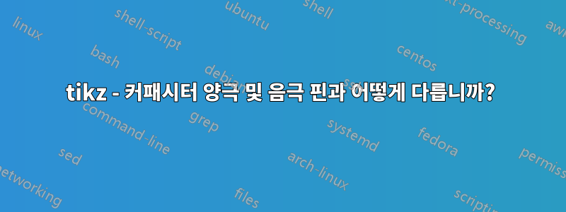 tikz - 커패시터 양극 및 음극 핀과 어떻게 다릅니까?