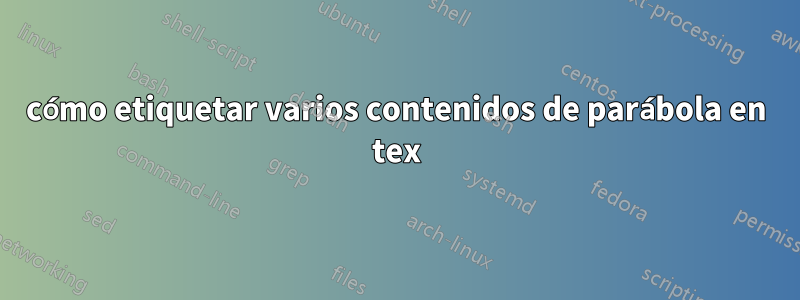 cómo etiquetar varios contenidos de parábola en tex