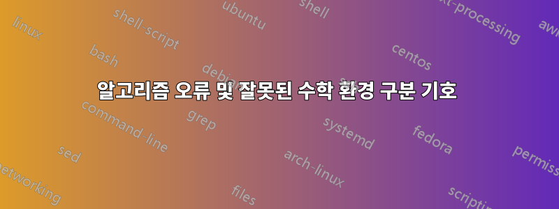 알고리즘 오류 및 잘못된 수학 환경 구분 기호