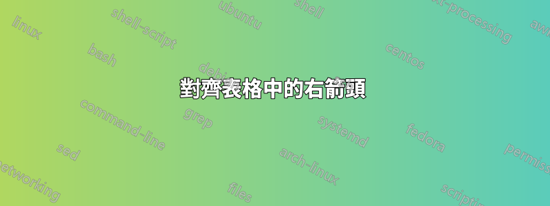 對齊表格中的右箭頭