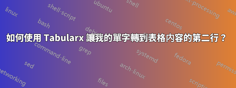 如何使用 Tabularx 讓我的單字轉到表格內容的第二行？