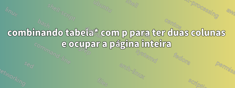 combinando tabela* com p para ter duas colunas e ocupar a página inteira