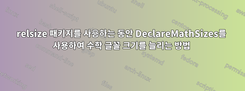 relsize 패키지를 사용하는 동안 DeclareMathSizes를 사용하여 수학 글꼴 크기를 늘리는 방법