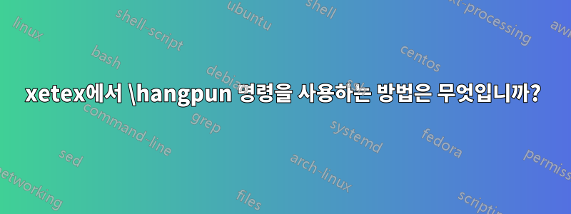 xetex에서 \hangpun 명령을 사용하는 방법은 무엇입니까?