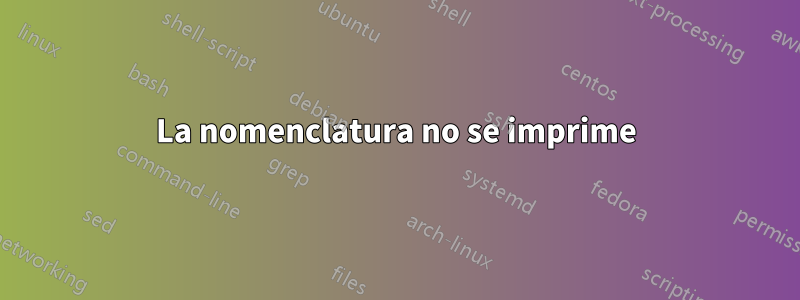 La nomenclatura no se imprime