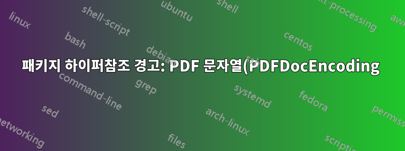 패키지 하이퍼참조 경고: PDF 문자열(PDFDocEncoding)에는 토큰이 허용되지 않습니다.