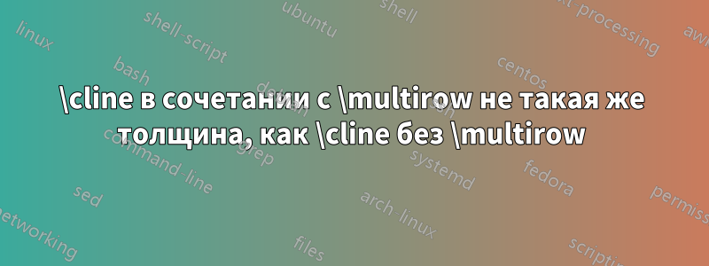 \cline в сочетании с \multirow не такая же толщина, как \cline без \multirow