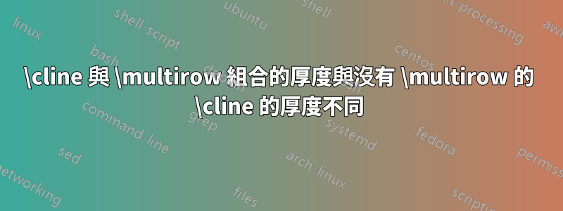\cline 與 \multirow 組合的厚度與沒有 \multirow 的 \cline 的厚度不同